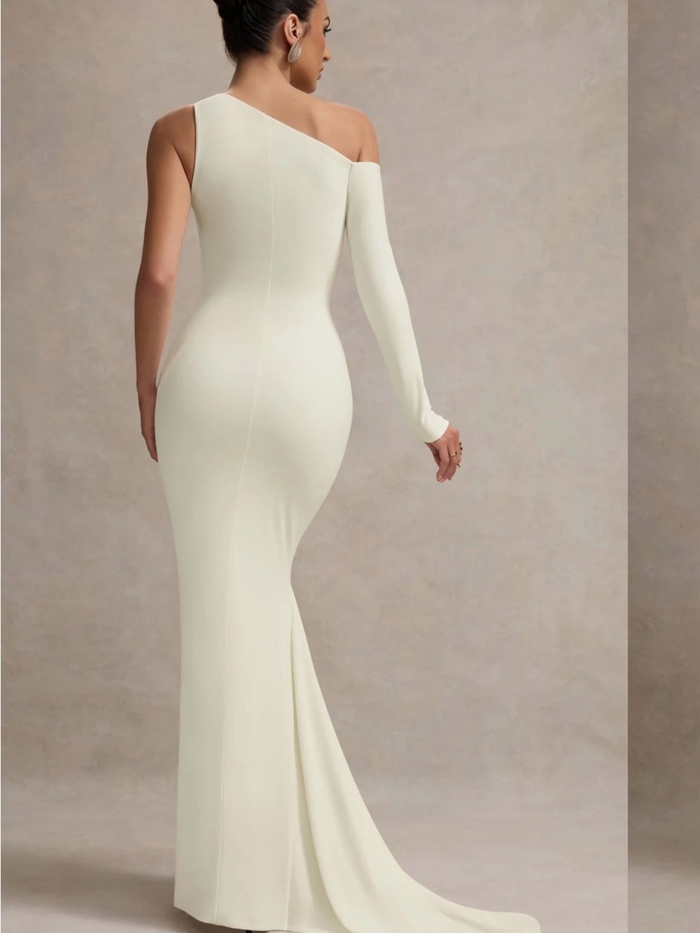 Asymmetric One-Shoulder Ivory Evening Gown - Picture 2 of 5
